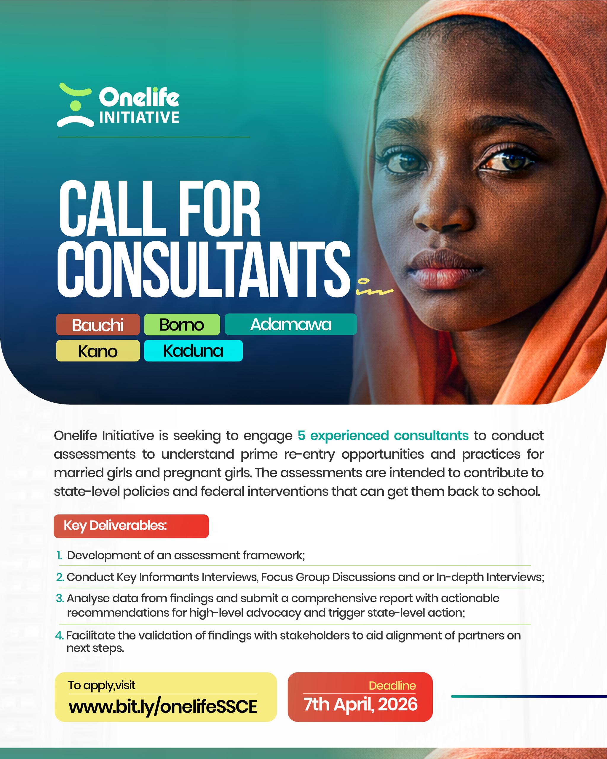 Call for Consultant at Onelife Initiative